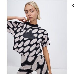 Adidas x Marimekko Future Icon 3-Stripes T-Shirt Cropped Black Cloud Loose Sz. S